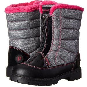 NEW pediped Kid Harper Metallic Silver Sparkle Faux Fur Trim Lined Snow Boot
